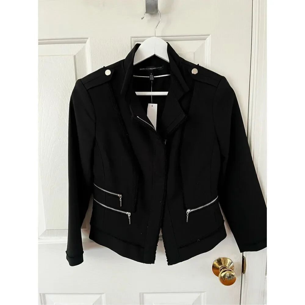 White House Black Market Black Scuba Moto Jacket sz 2 NWT $150